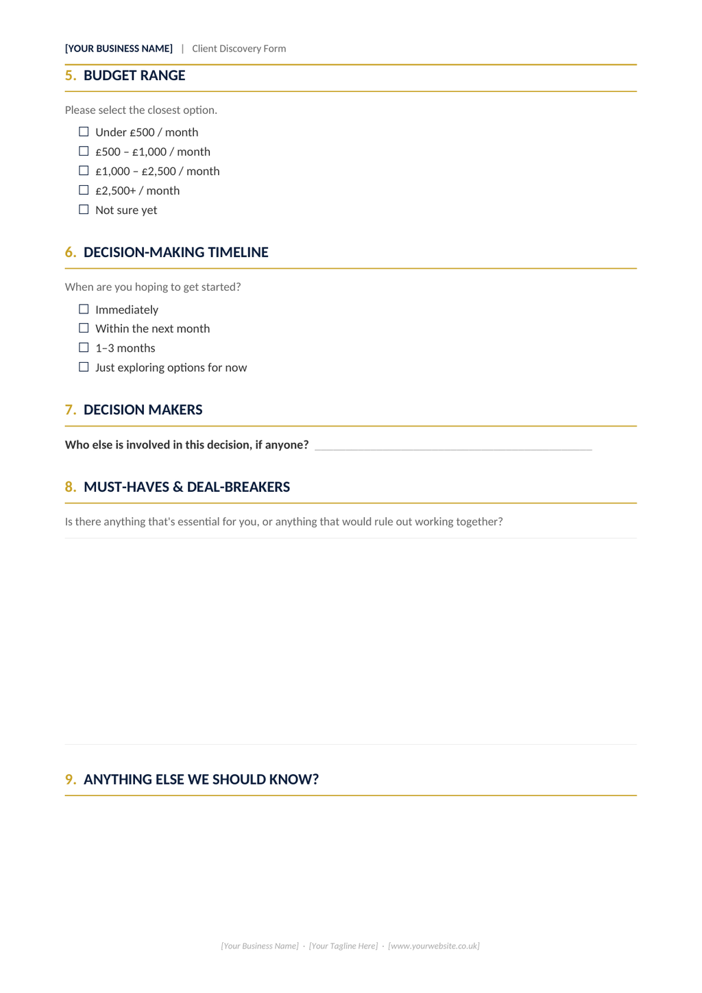 Client Discovery Form