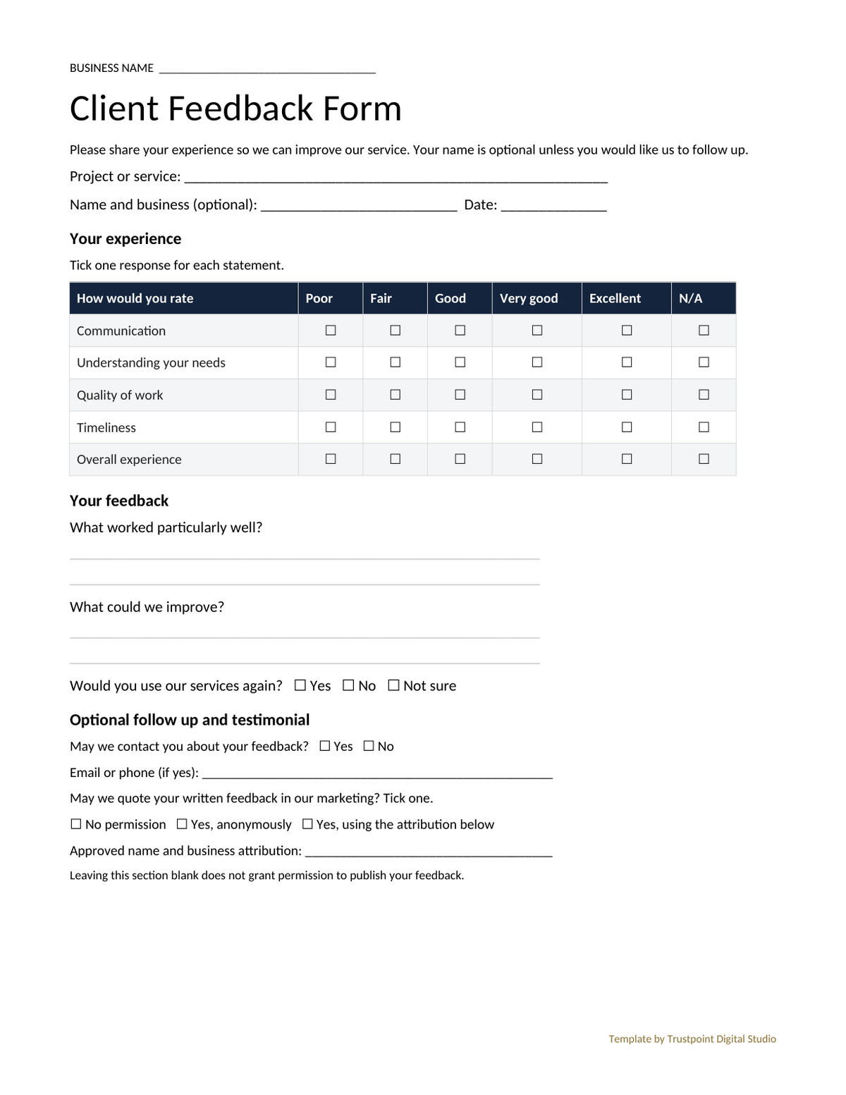 Client Feedback Form