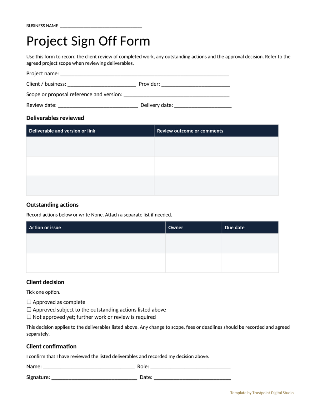 Project Sign - Off Form