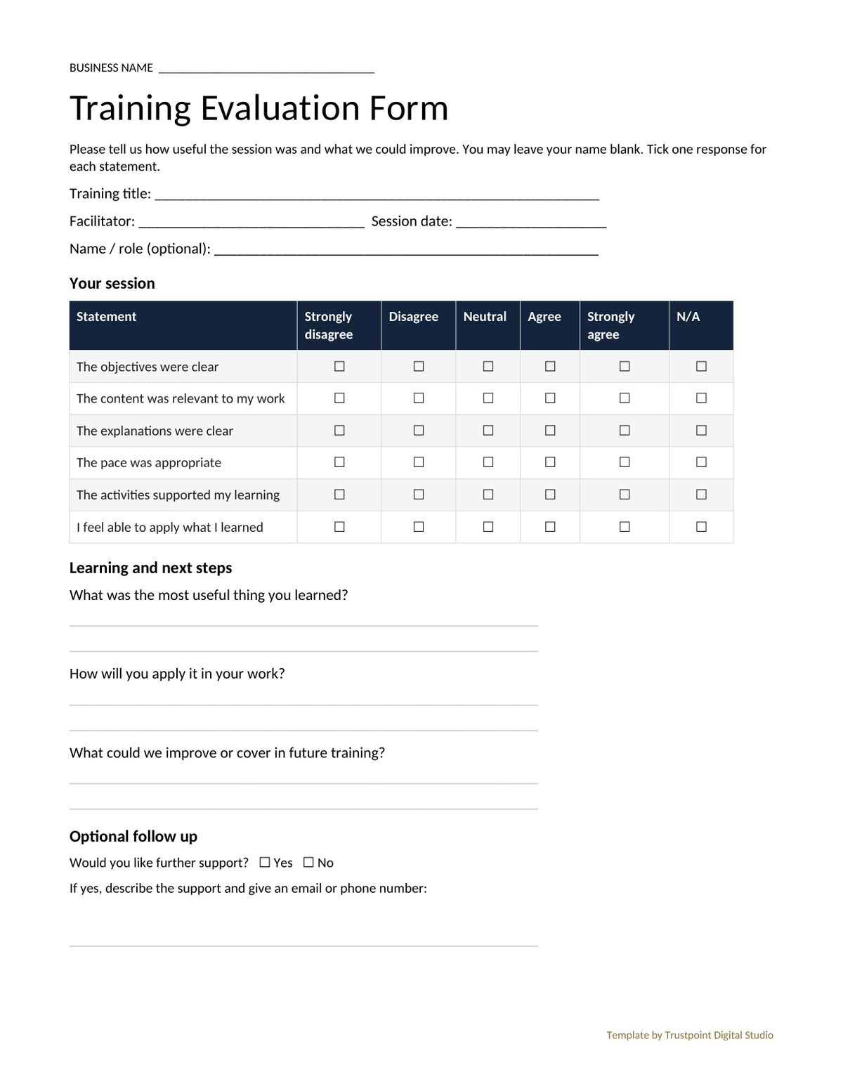 Training Evaluation Form