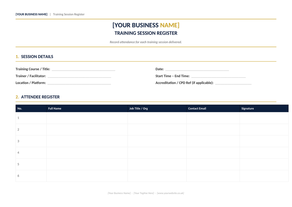 Digital Training Register